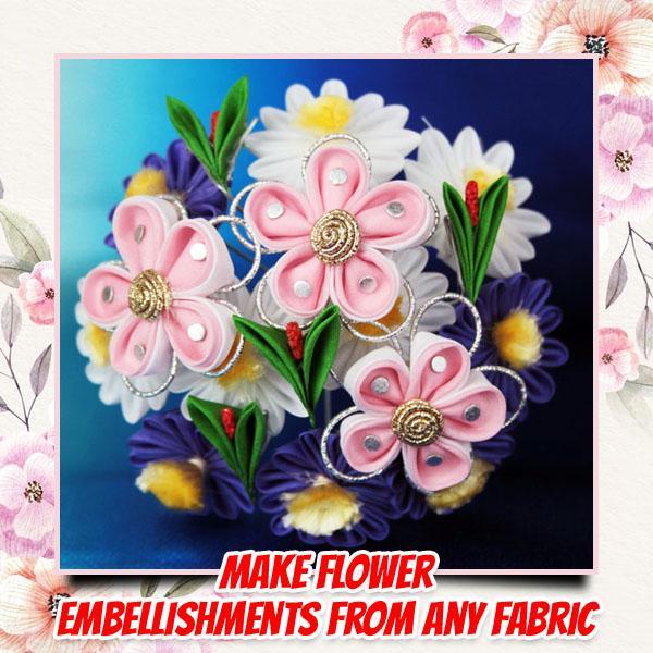 „Pasidaryk pats“ „Kanzashi“ gėlių šablonas