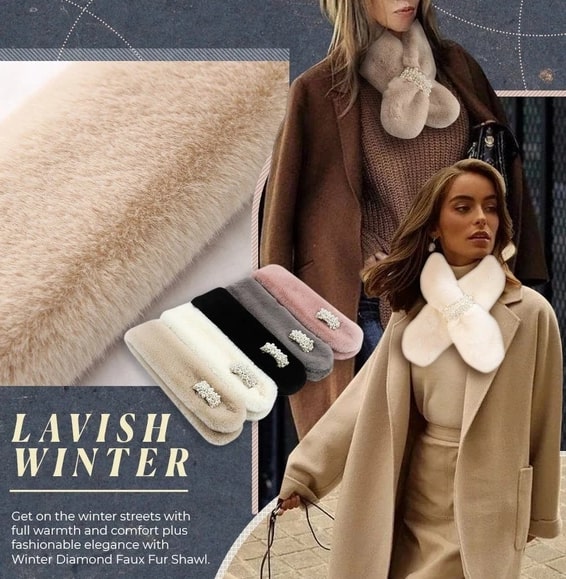 Žieminis deimantinis dirbtinio kailio šalikas - Image 3